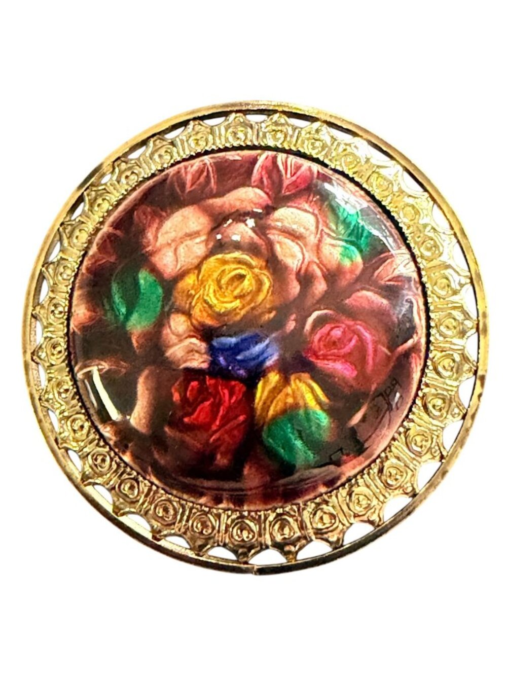 Vintage Reverse Carved Lucite Brooch Gold Tone Floral Pin 1950s New Old‎ Stock